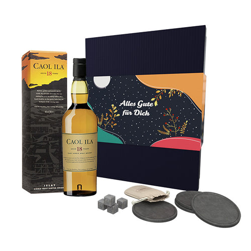 Caol Ila 18 Jahre Islay Single Malt Scotch Whisky 70cl Im Geschenkset Mit Keramik Untersetzern, Whisky-steine & Grusskarte