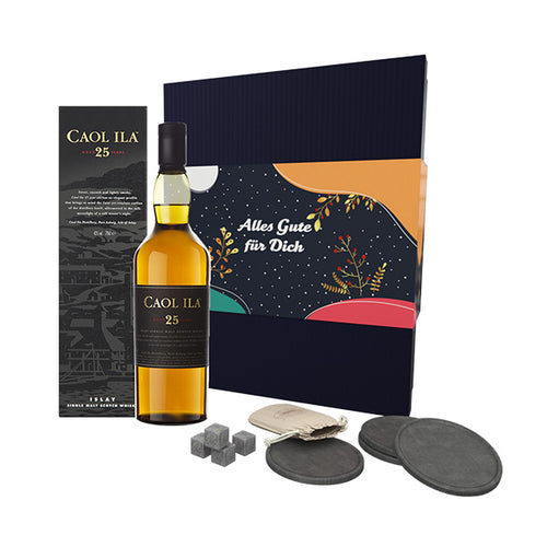 Caol Ila 25 Jahre Islay Single Malt Scotch Whisky 70cl Im Geschenkset Mit Keramik Untersetzern, Whisky-steine & Grusskarte
